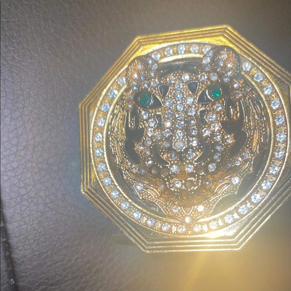 Gold and Crystal Tiger Brooch